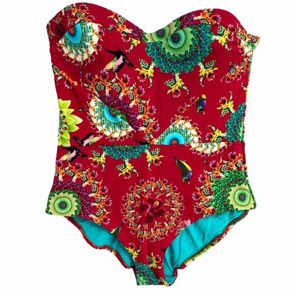 Desigual Sonar Floral 1 Piece Swimsuit Size XL Retro Bandeau Underwire Bohemian‎ - Picture 3 of 12